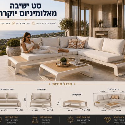 מערכת ישיבה פינתית מאלומיניום דגם ארבל-בז' ARAVA